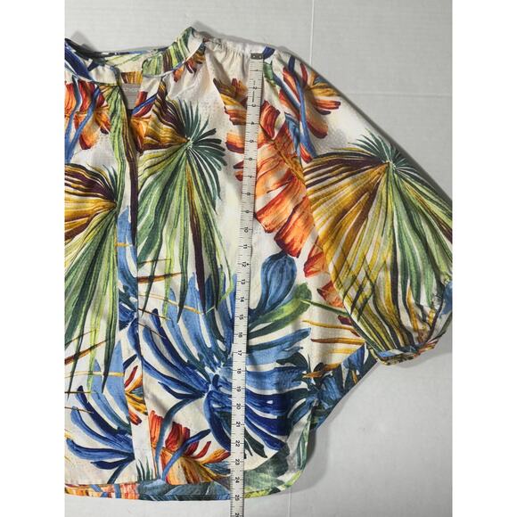Chicos Palm Print Top Womens 1 Medium Resort Vacation Tropical Relaxed Billowy - Picture 11 of 11